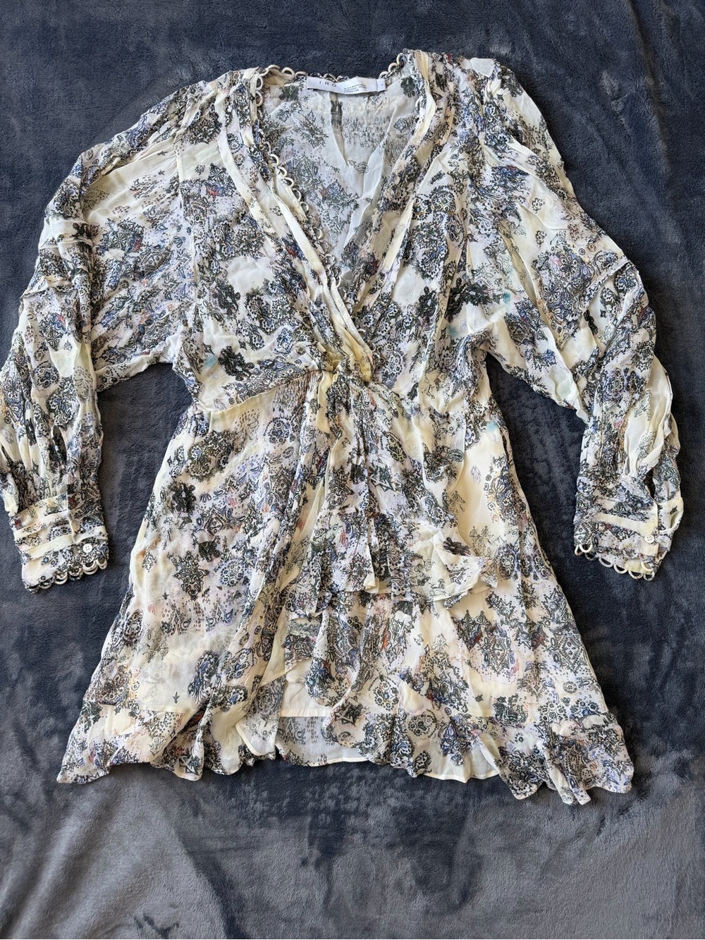 IRO Paris Paisley Print Ruffle Wrap Mini Dress Size 40 US 8